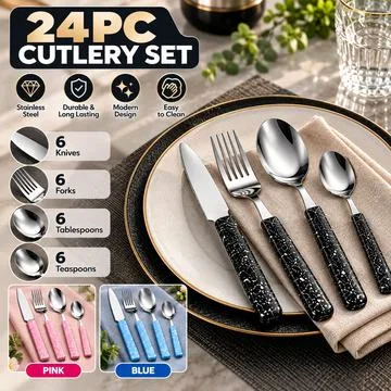 24pc Speckled Cutlery Set